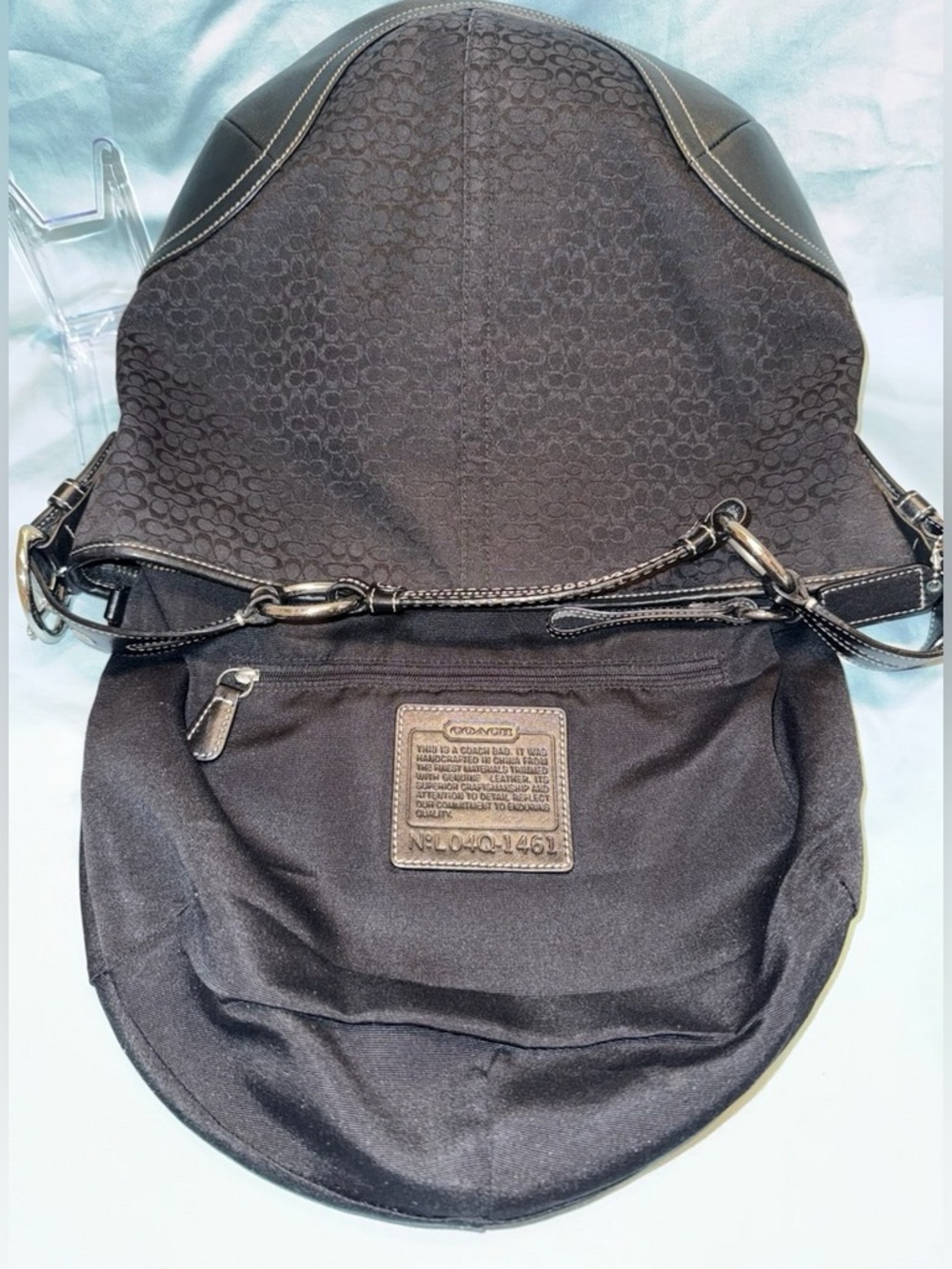 Coach Black Signature Mini C’s Jacquard Hobo with Leather Trim & White Stitching - Picture 12 of 15
